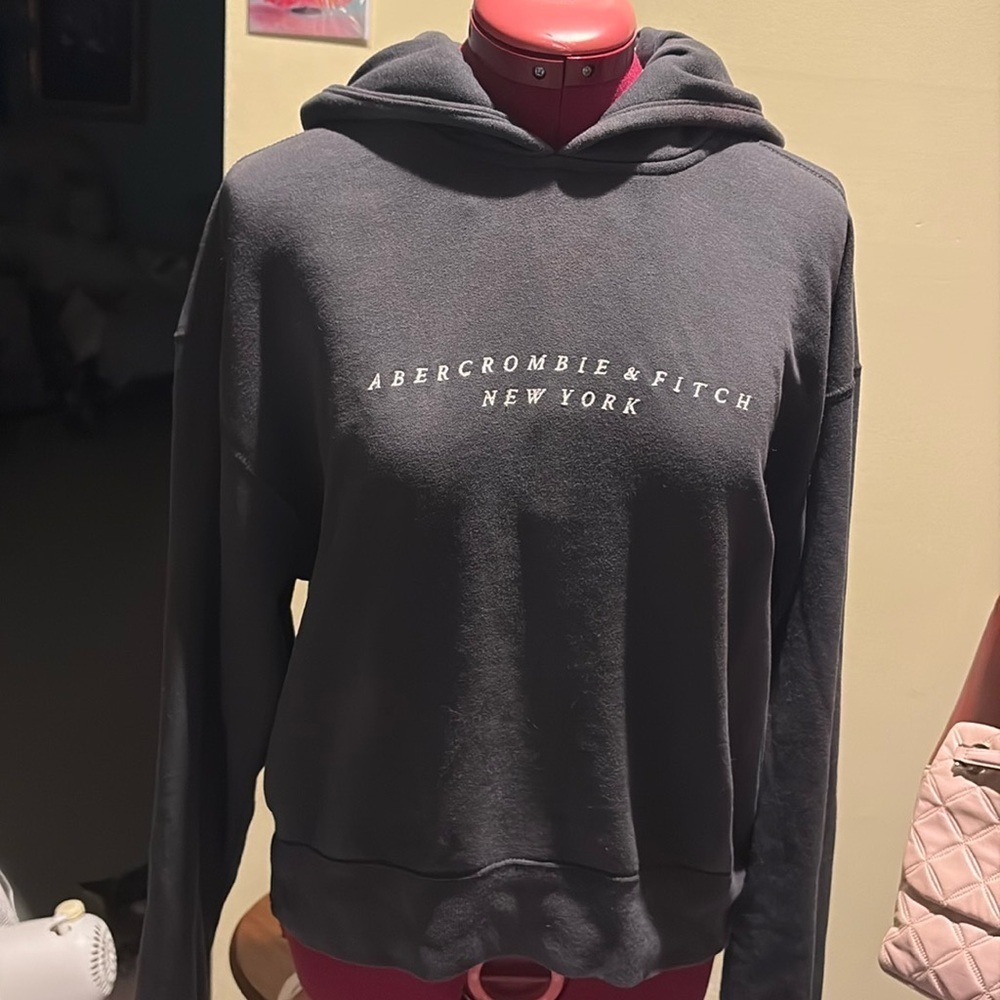 Abercrombie & Fitch Hoodie gray charcoal cotton /spandex logo front size S